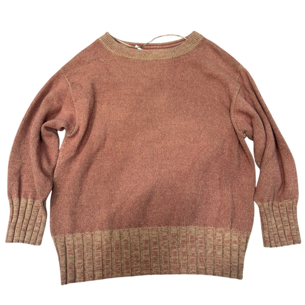 Free People Oversized Knit Sweater‎ Rust Orange Textured Ribbed Band Size XS